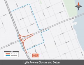 Lytle Avenue Closure Detour Map starting Friday, September 18 at 7 p.m. - Saturday, September 19, at 7 a.m.