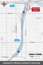 EB SR 408 to EB I-4 detour map Information:

Motorists traveling eastbound on S.R. 408 who wish to access eastbound I‑4 will be directed to take Exit 10A toward westbound I‑4, continue to Exit 81 (Michigan Street), turn left onto West Michigan Street, and follow posted signage to access eastbound I‑4.